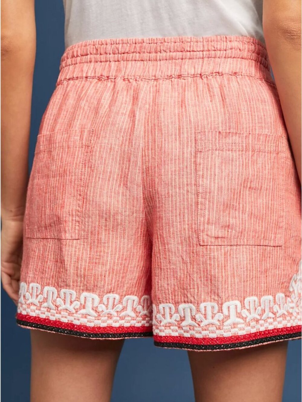 Anthropologie Beachcomber Embroidered Shorts Pink Linen Size Medium